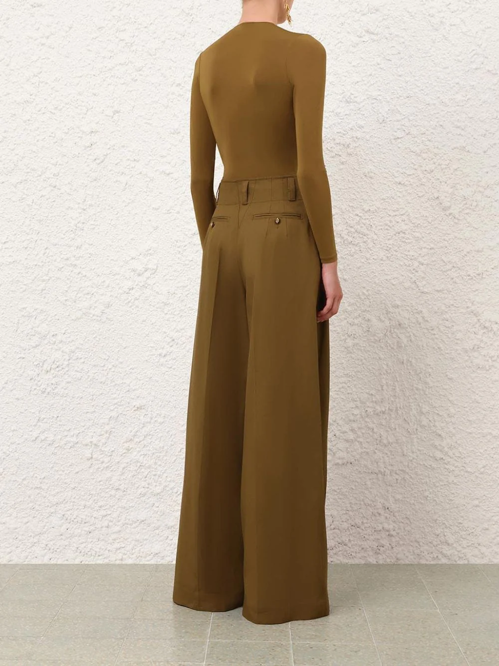 Dark Khaki Luna Tailored Wide-Leg Trousers - Image 3