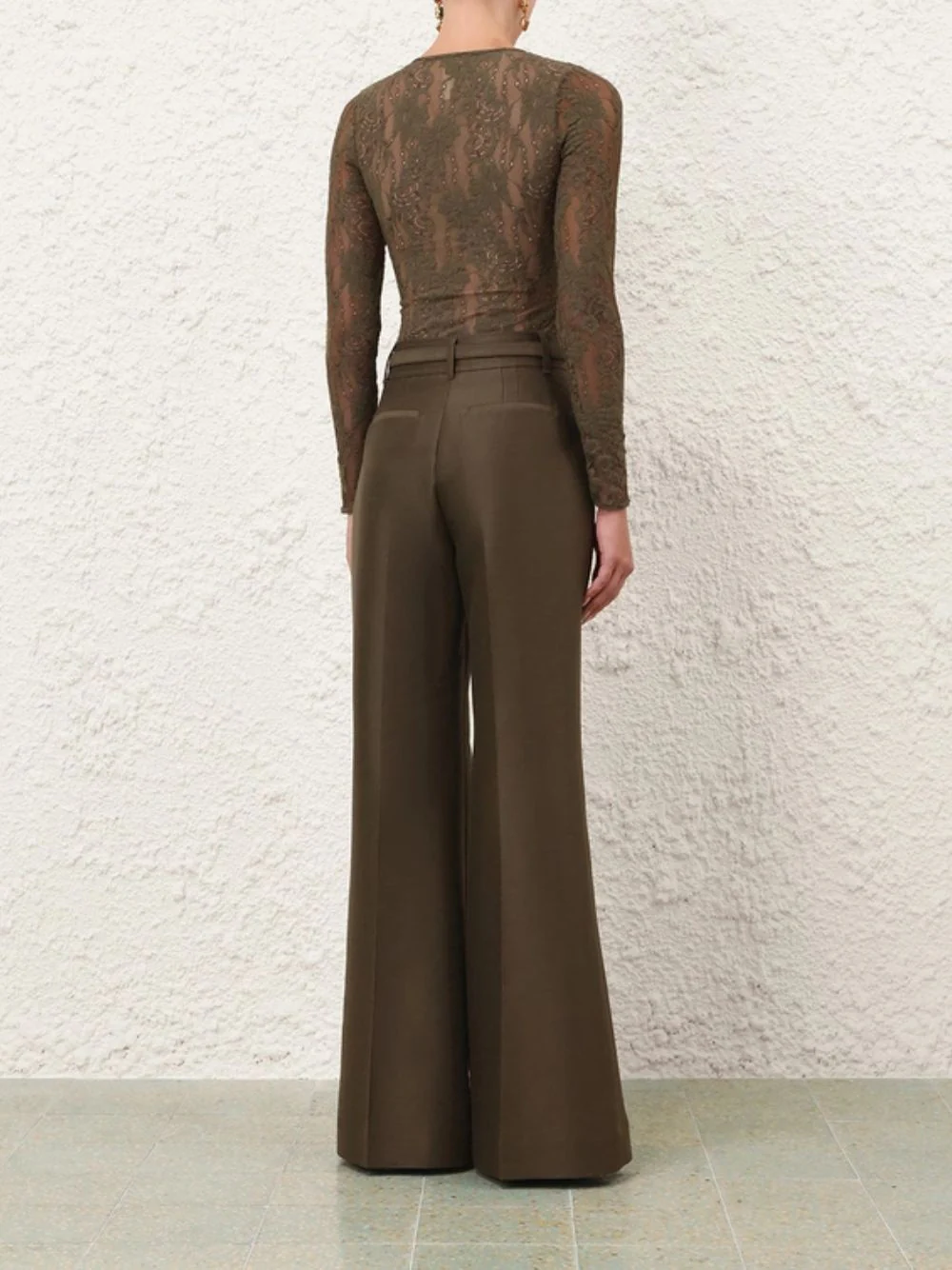 Dark Olive Rebellion Structured Flare Trousers - Image 4