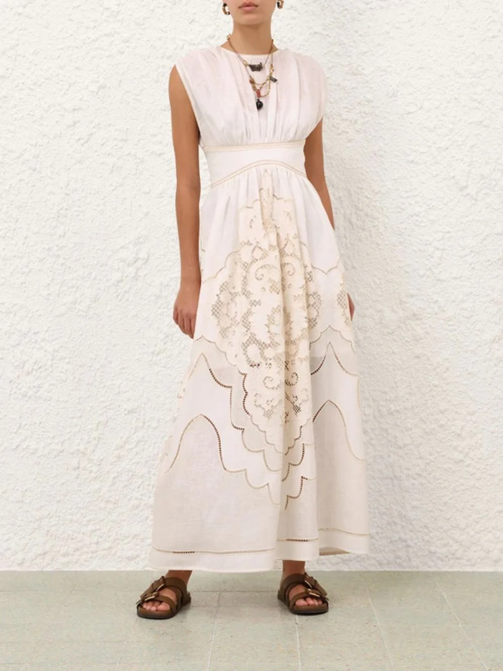 Daylight Waisted Linen Maxi Dress in Cream