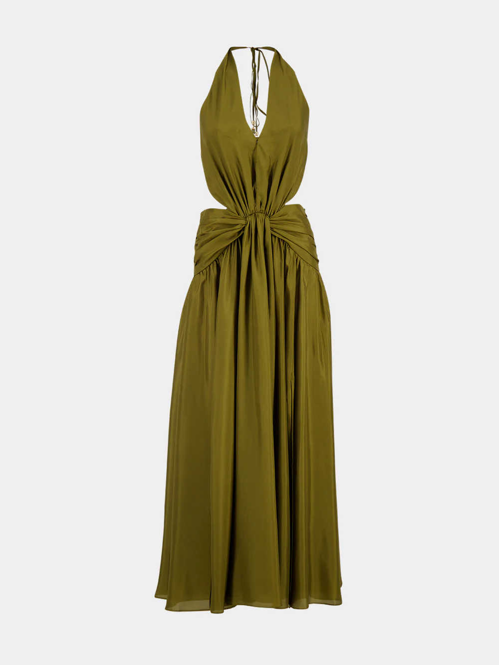 Indra Plunge Silk Halter Maxi Dress