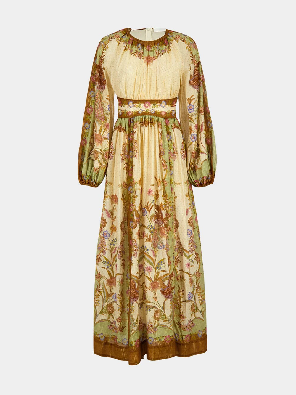 Cream Khaki Indra Cotton Silk Maxi Dress