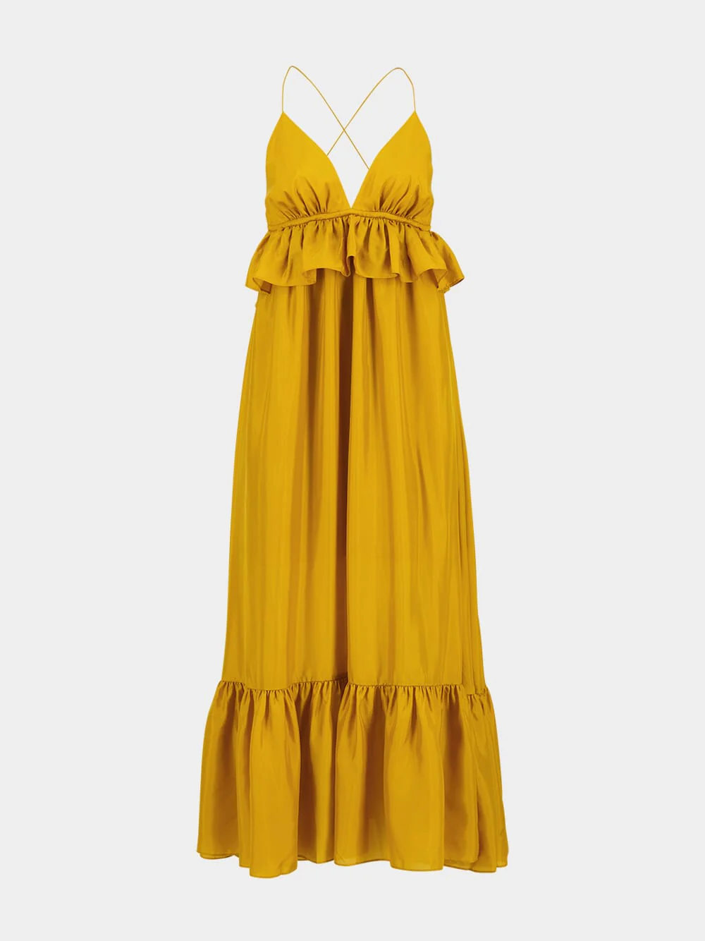 Gold Rhiannon Ruffle Silk Maxi Dress