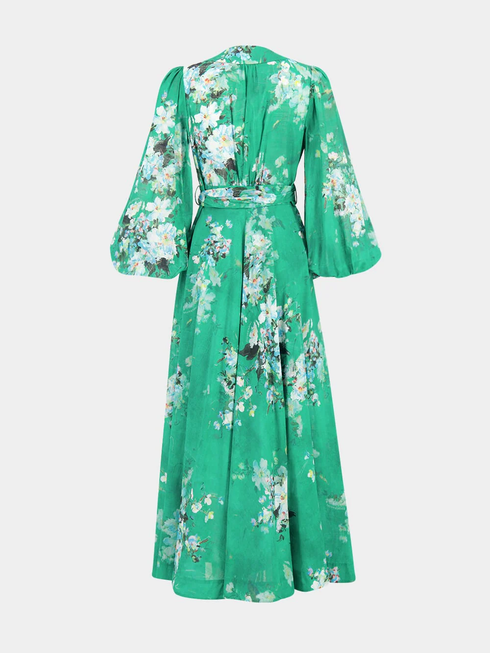 Green Floral Cotton Wrap Midi Dress - Image 2