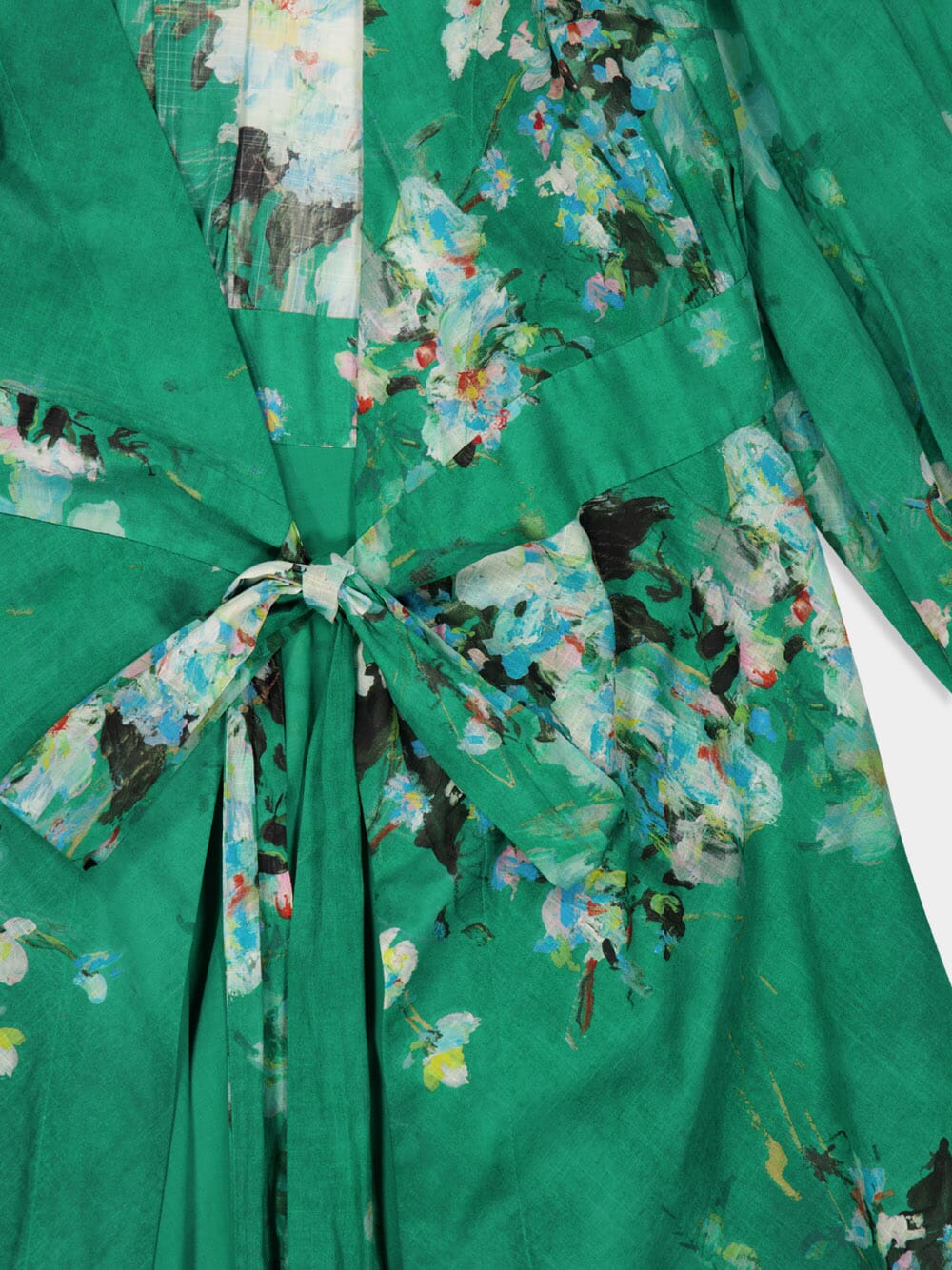 Green Floral Cotton Wrap Midi Dress - Image 3