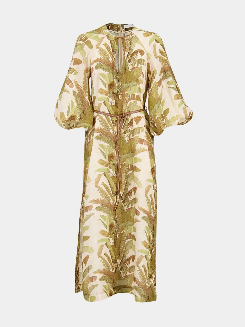 Green Palm Ascension Linen Midi Dress