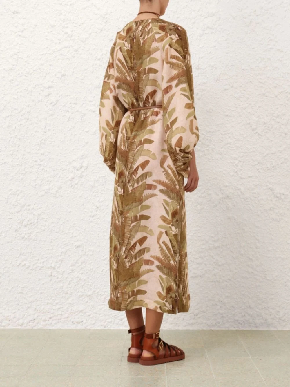 Green Palm Ascension Linen Midi Dress - Image 4