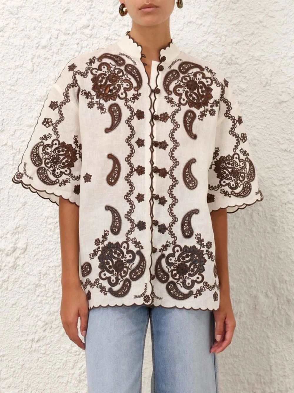 Ivory Chocolate Ascension Embroidered Shirt - Image 3