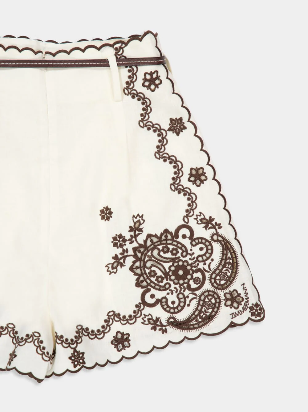 Ivory Chocolate Ascension Embroidered Shorts - Image 6