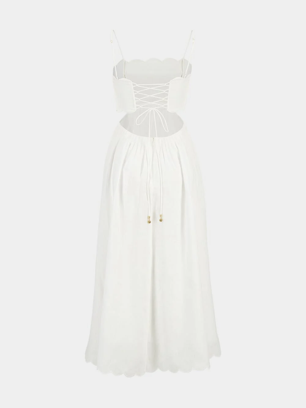 Ivory Scallop Linen Midi Dress with Straps - Image 2