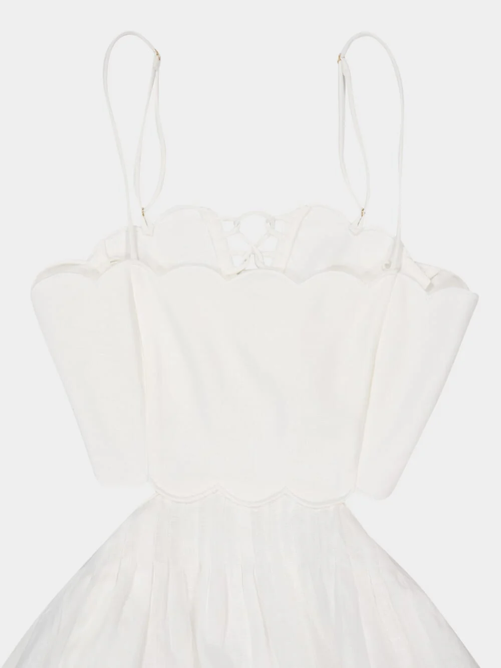 Ivory Scallop Linen Midi Dress with Straps - Image 3