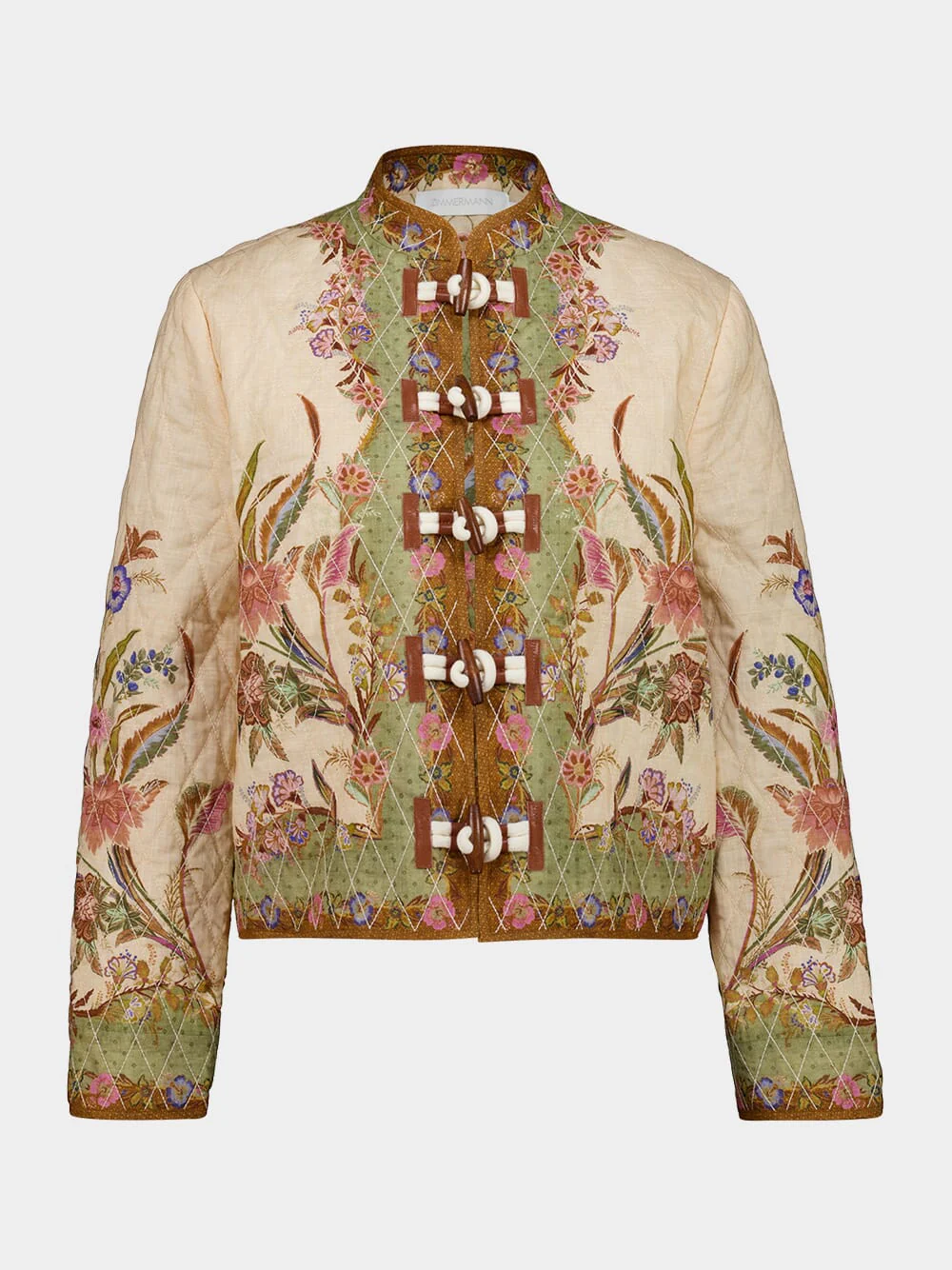 Khaki Floral Quilted Indra Bomber Jacket