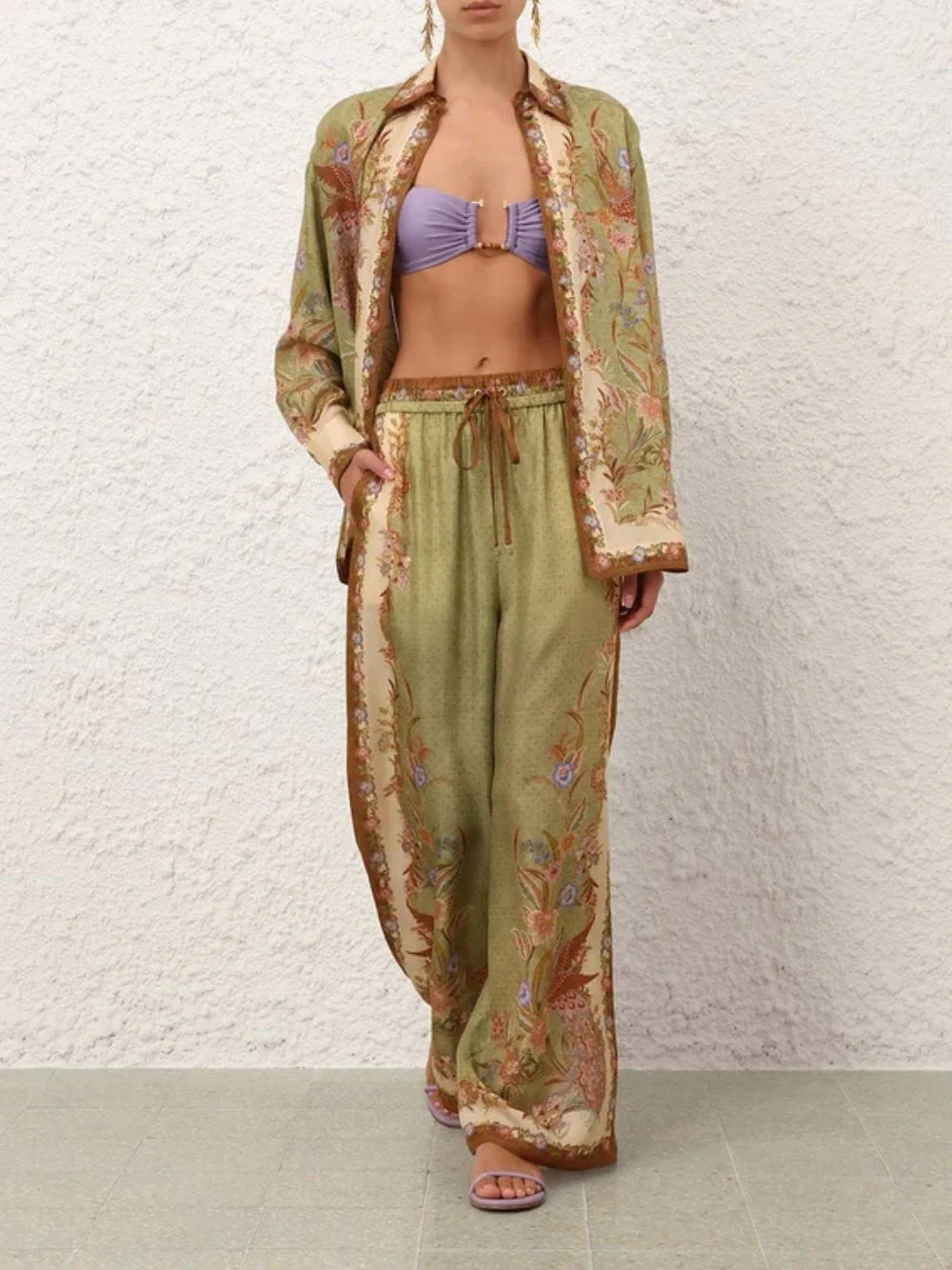 Khaki Scarf Floral Indra Relaxed Pants - Image 2