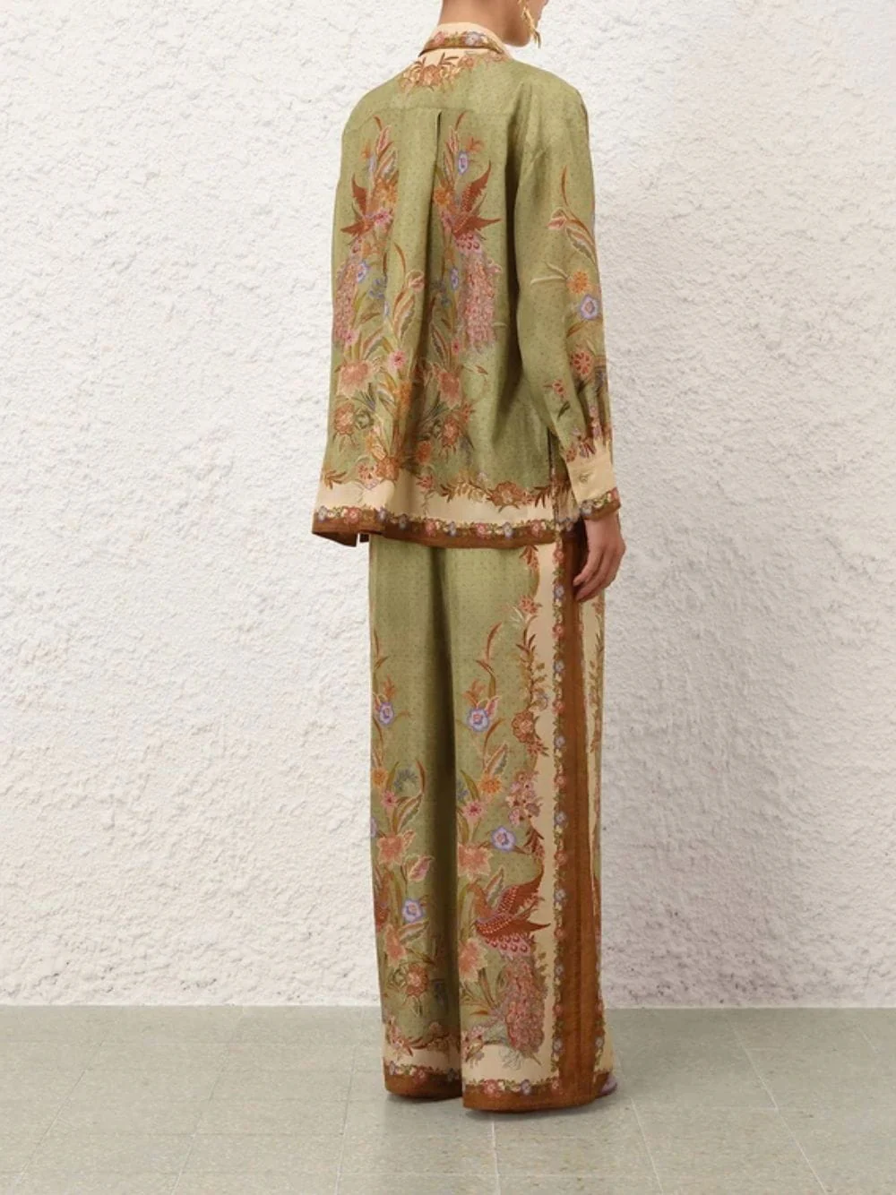 Khaki Scarf Floral Indra Relaxed Pants - Image 4