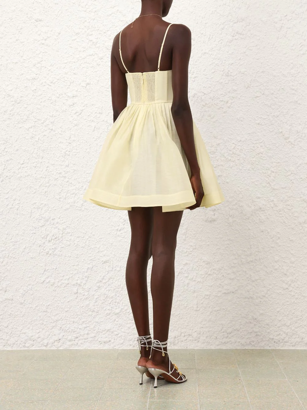 Lemon Silk-Linen V-Neck Mini Dress - Image 4