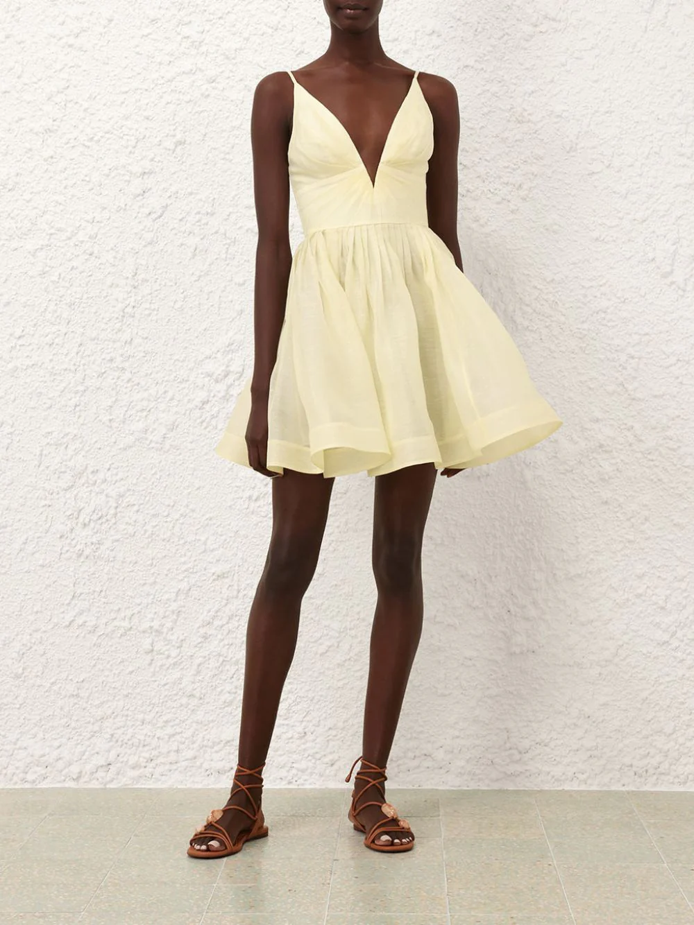Lemon Silk-Linen V-Neck Mini Dress - Image 8