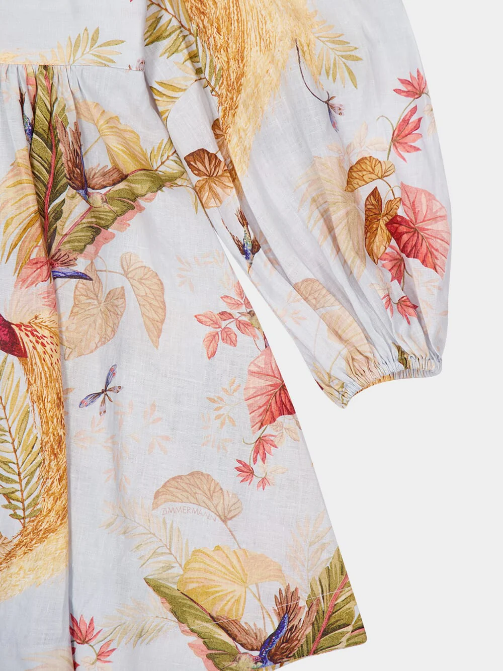 Light Blue Palm Floral Ascension Mini Linen Dress - Image 4