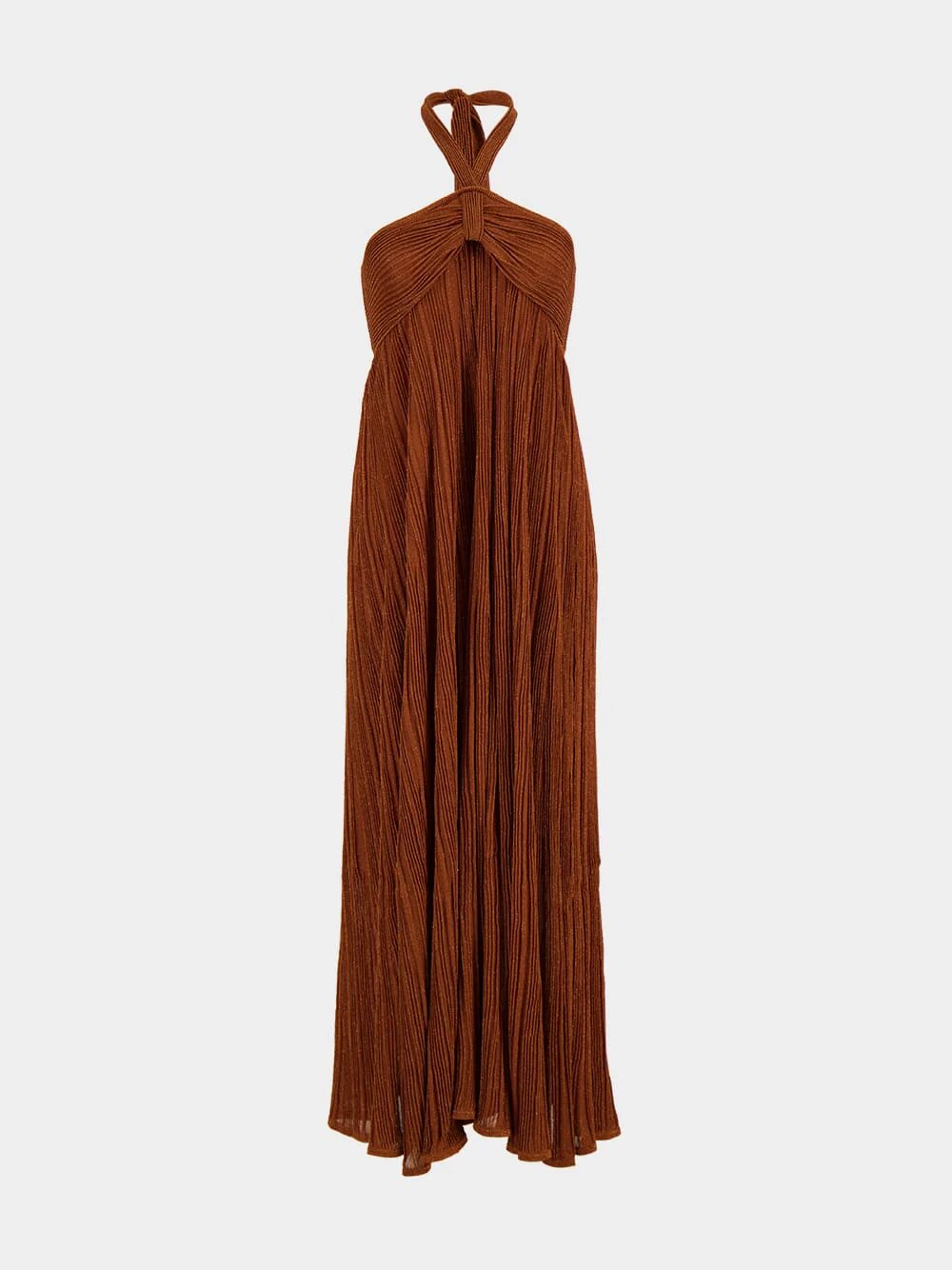 Metallic Tan Indra Halter Maxi Dress