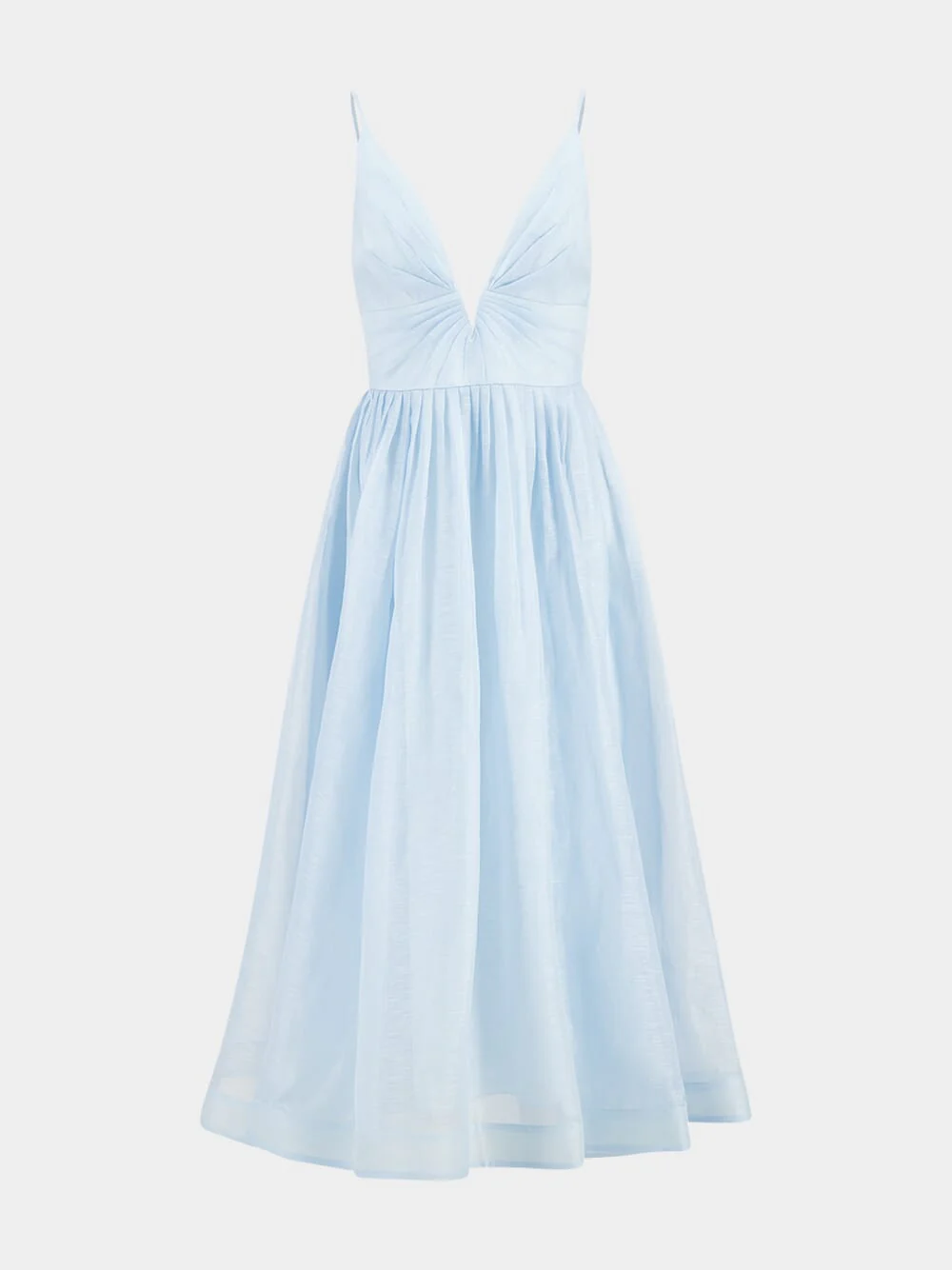 Mint Silk-Linen V-Neck Midi Dress