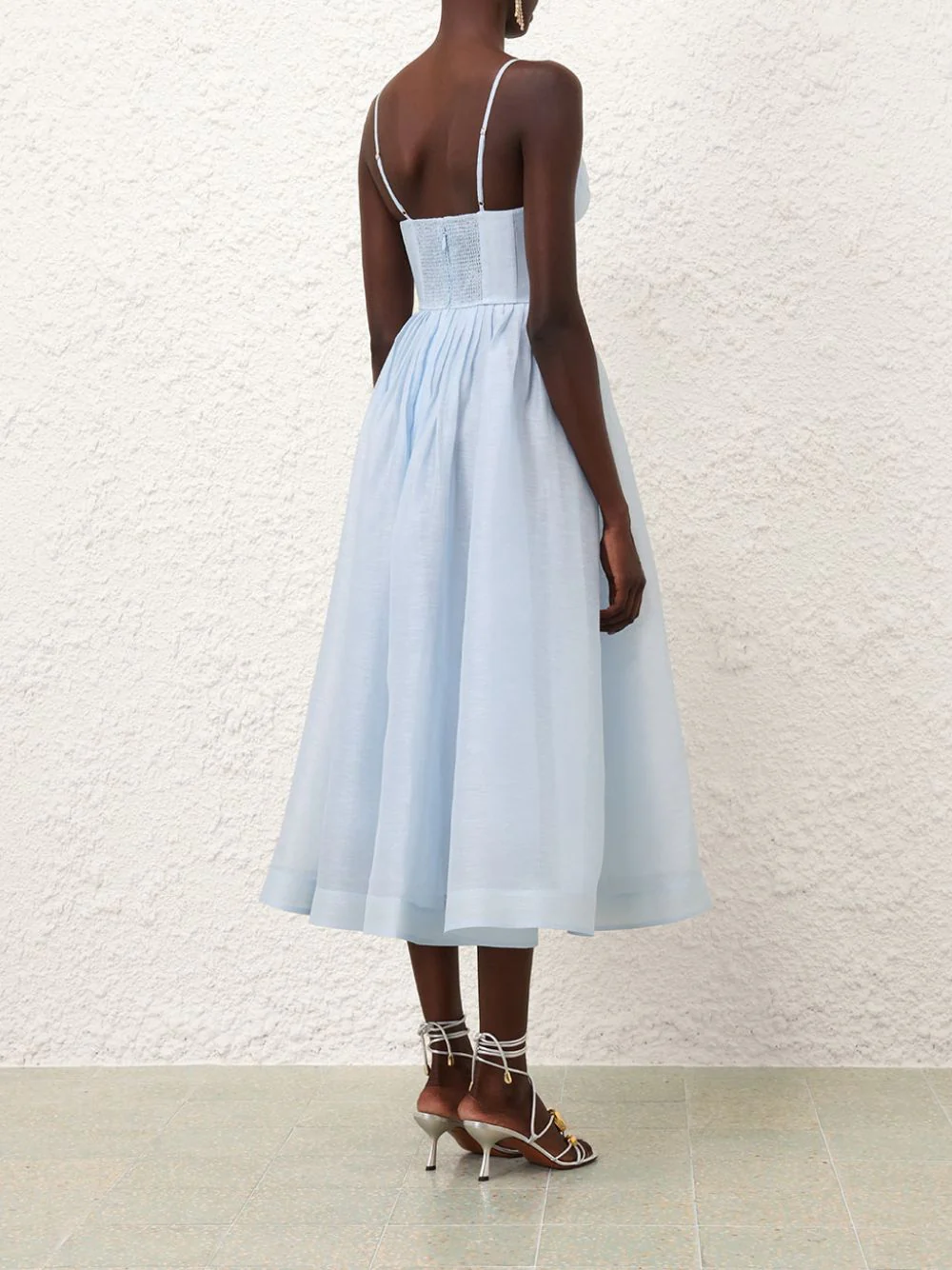 Mint Silk-Linen V-Neck Midi Dress - Image 10