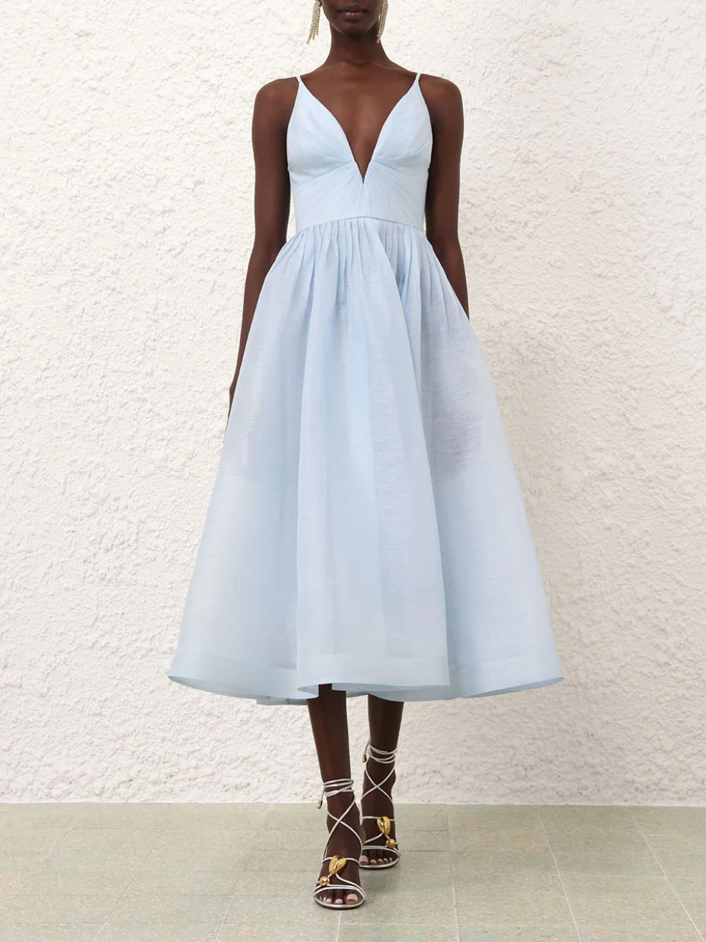 Mint Silk-Linen V-Neck Midi Dress - Image 2