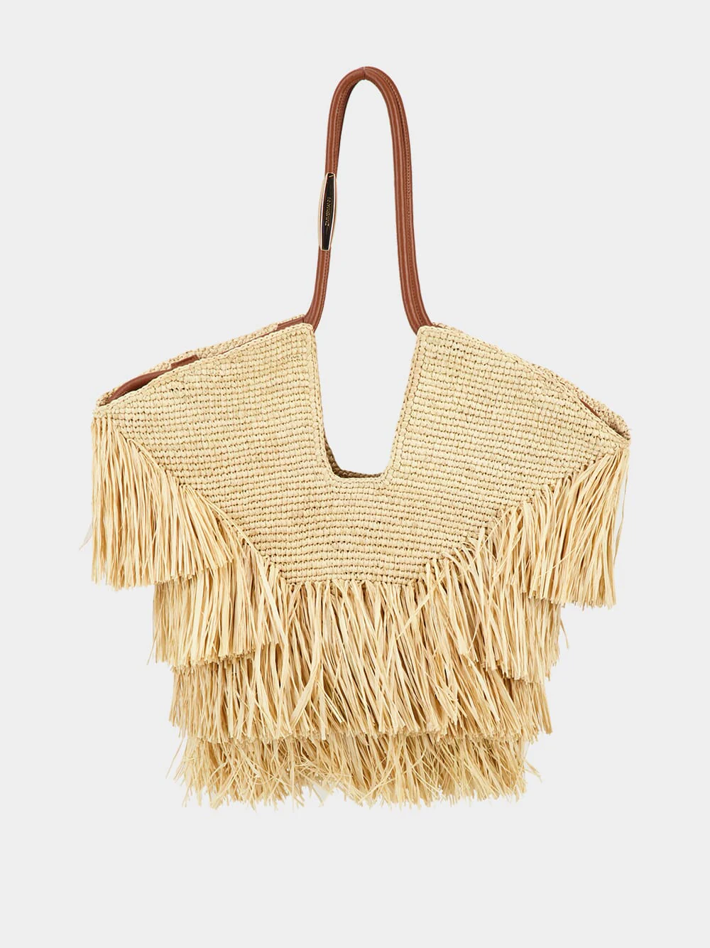 Natural Goldentime Medium Raffia Fringe Tote - Image 2