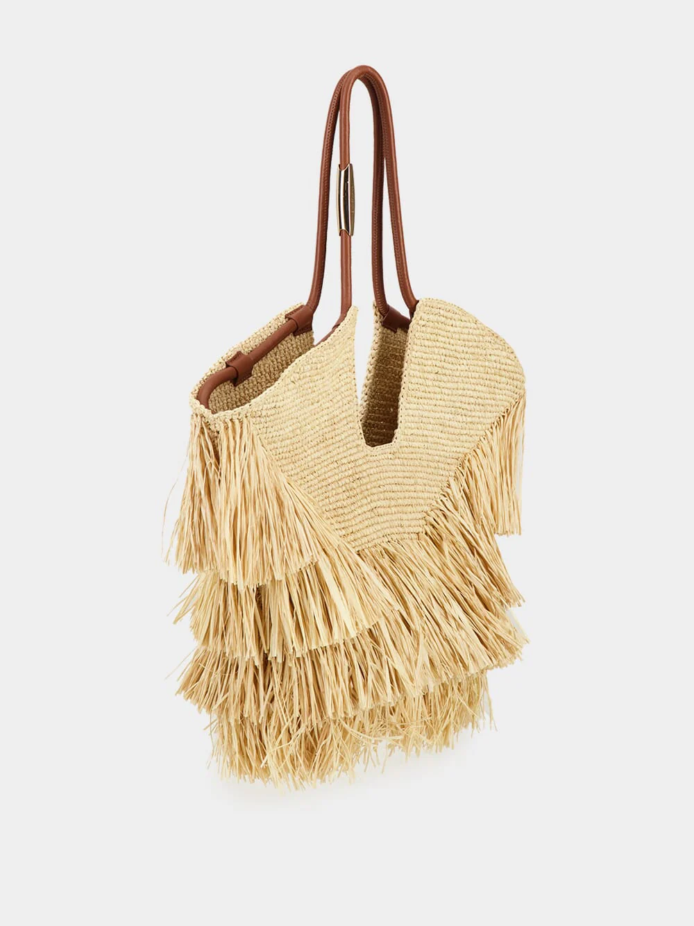 Natural Goldentime Medium Raffia Fringe Tote - Image 4