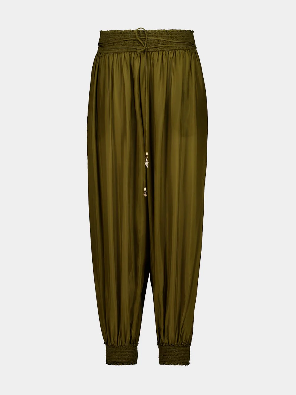 Olive Green Mahon Silk Harem Pants