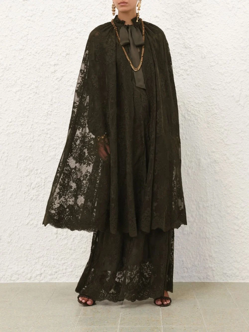 Olive Green Memento Lace Cape