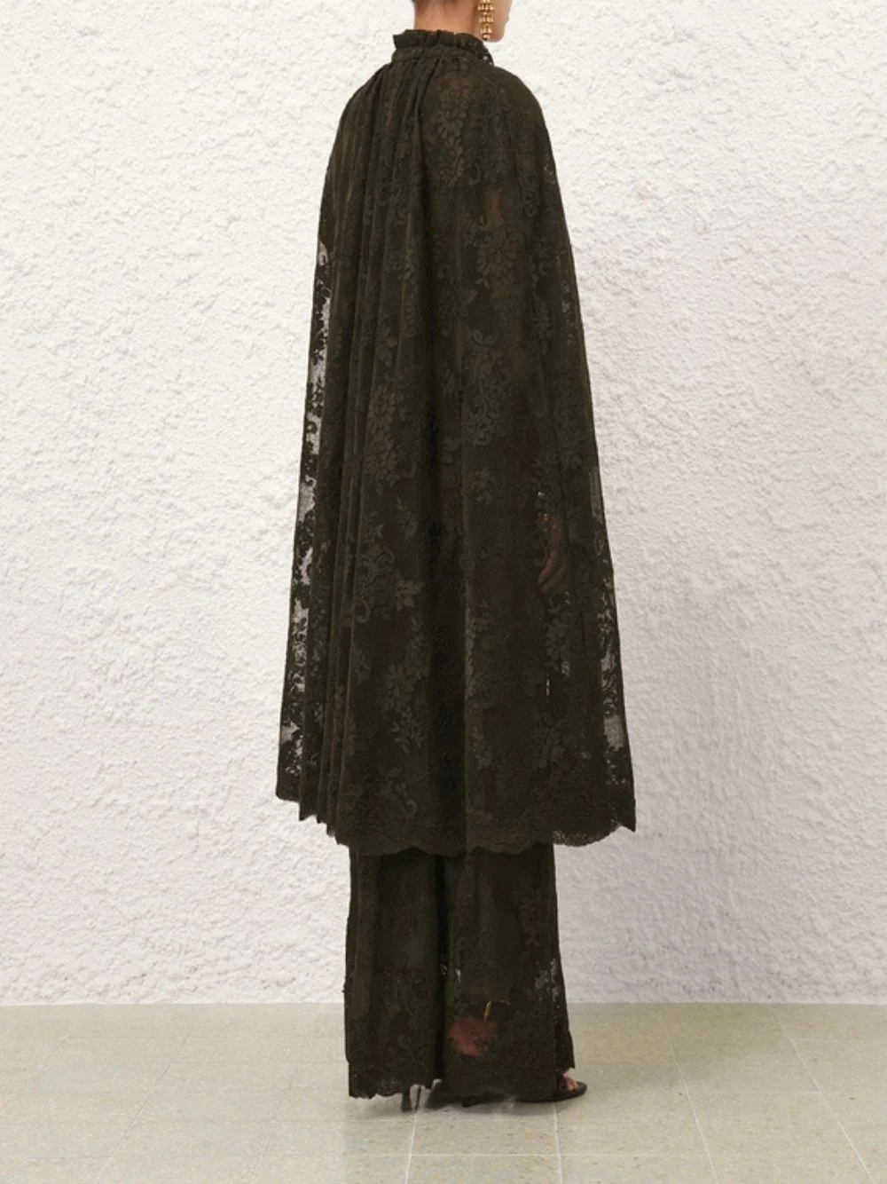 Olive Green Memento Lace Cape - Image 3