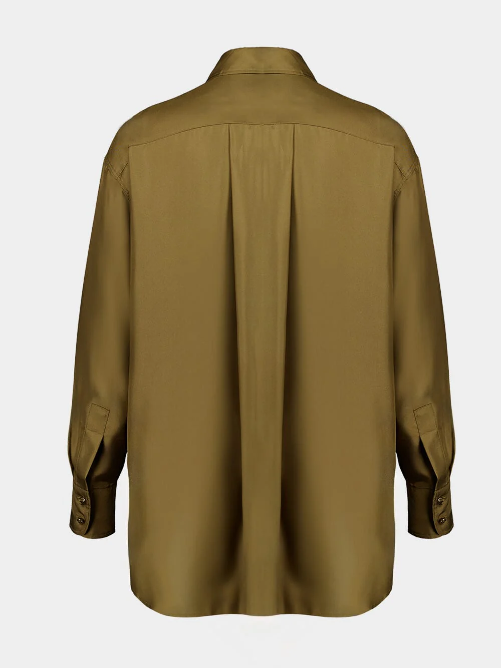 Olive Green Silk Button-Up Shirt - Image 2