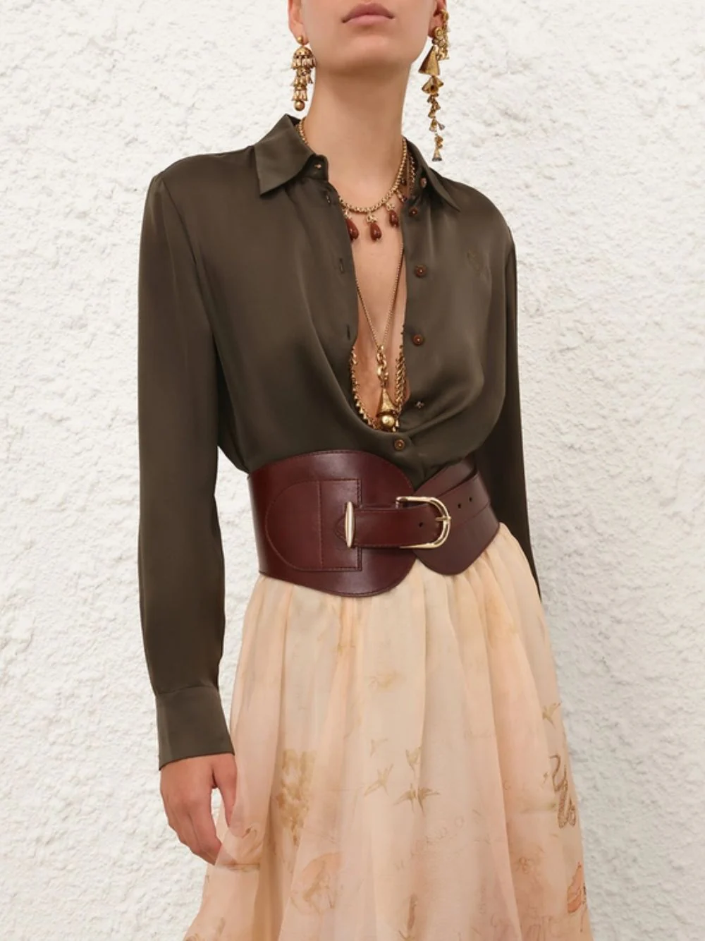 Olive Hypnotic Satin Shirt - Image 2