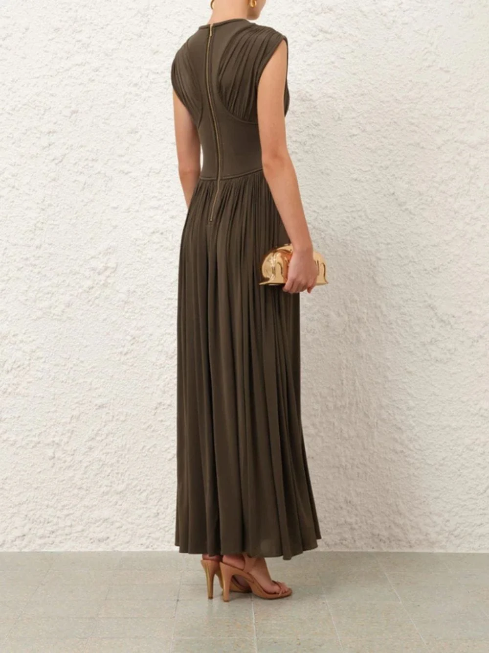 Olive Luna Pleated Maxi Dress - Image 3