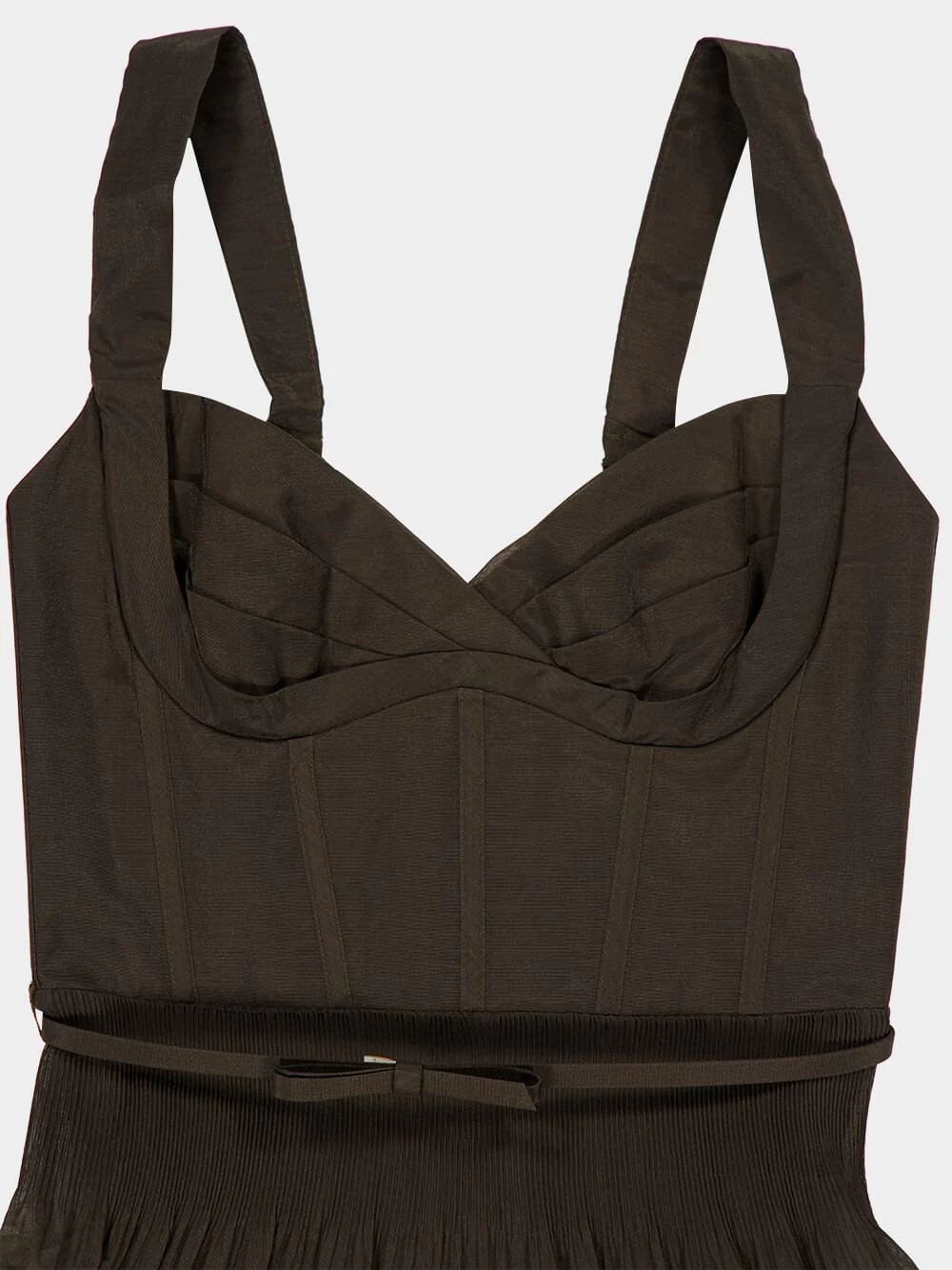 Olive Pleated Draped Midi Dress - Image 5