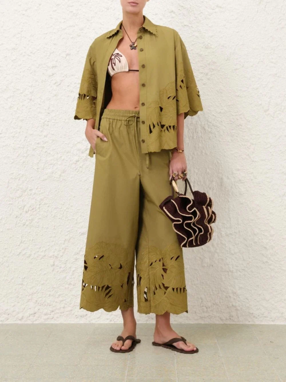 Moss Green Mahon Embroidered Pants - Image 2