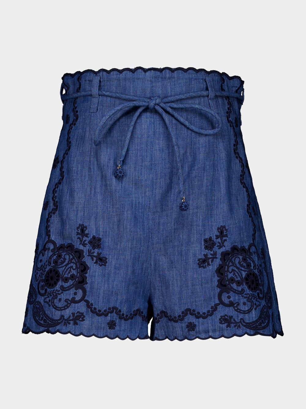 Railway Blue Aster Embroidered Denim Shorts