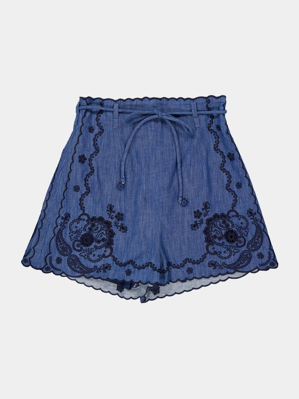 Railway Blue Aster Embroidered Denim Shorts - Image 5