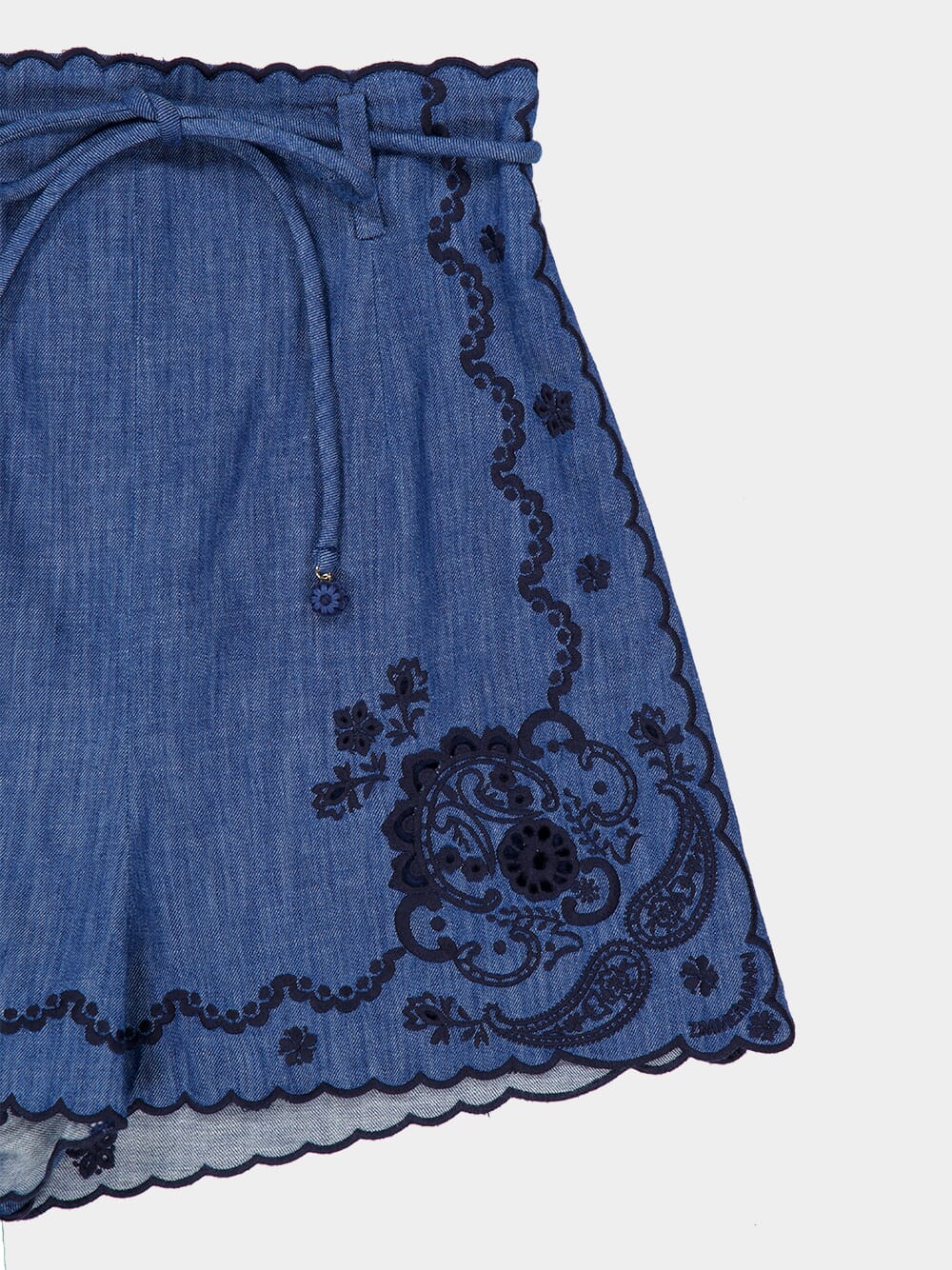 Railway Blue Aster Embroidered Denim Shorts - Image 6