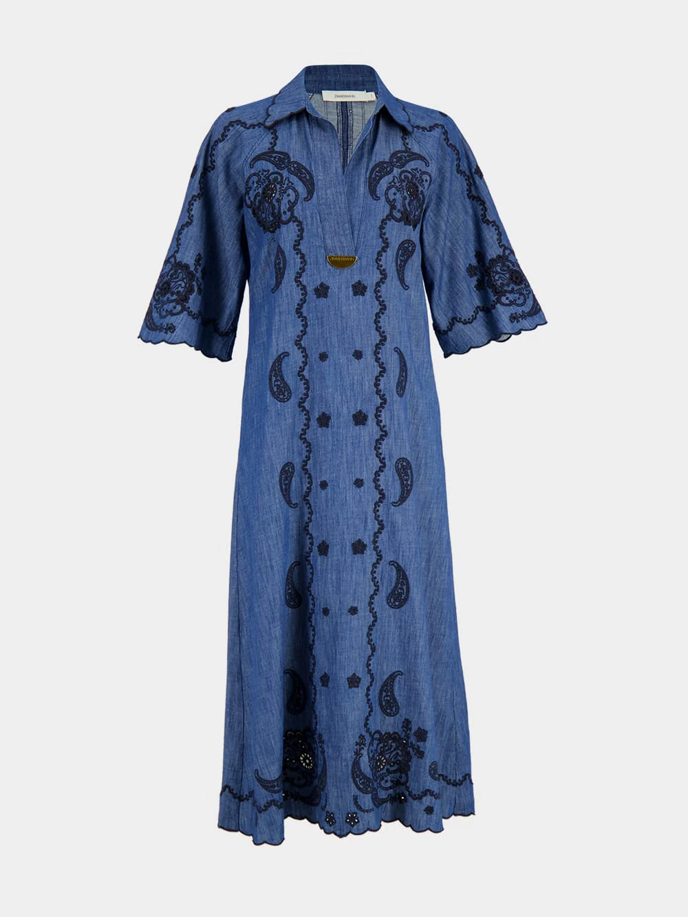 Railway Blue Aster Embroidered Midi Dress