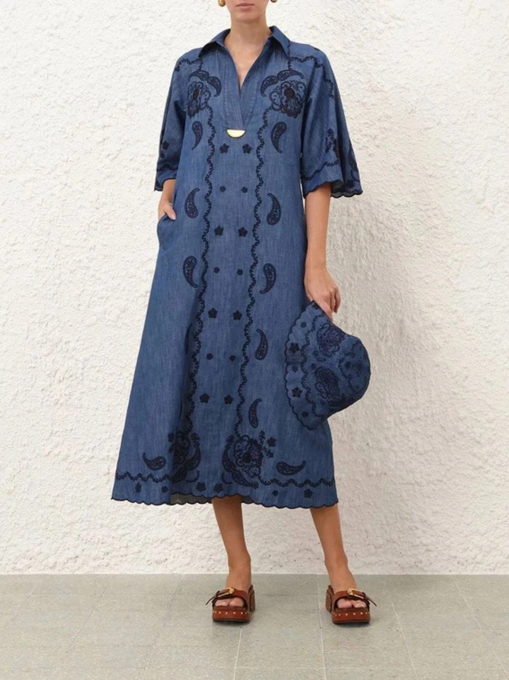 Railway Blue Aster Embroidered Midi Dress - Image 2