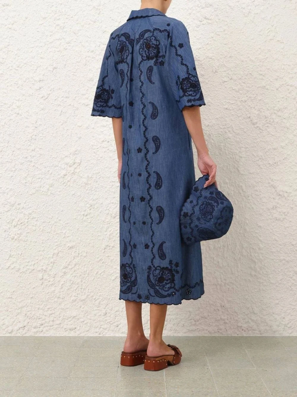 Railway Blue Aster Embroidered Midi Dress - Image 4
