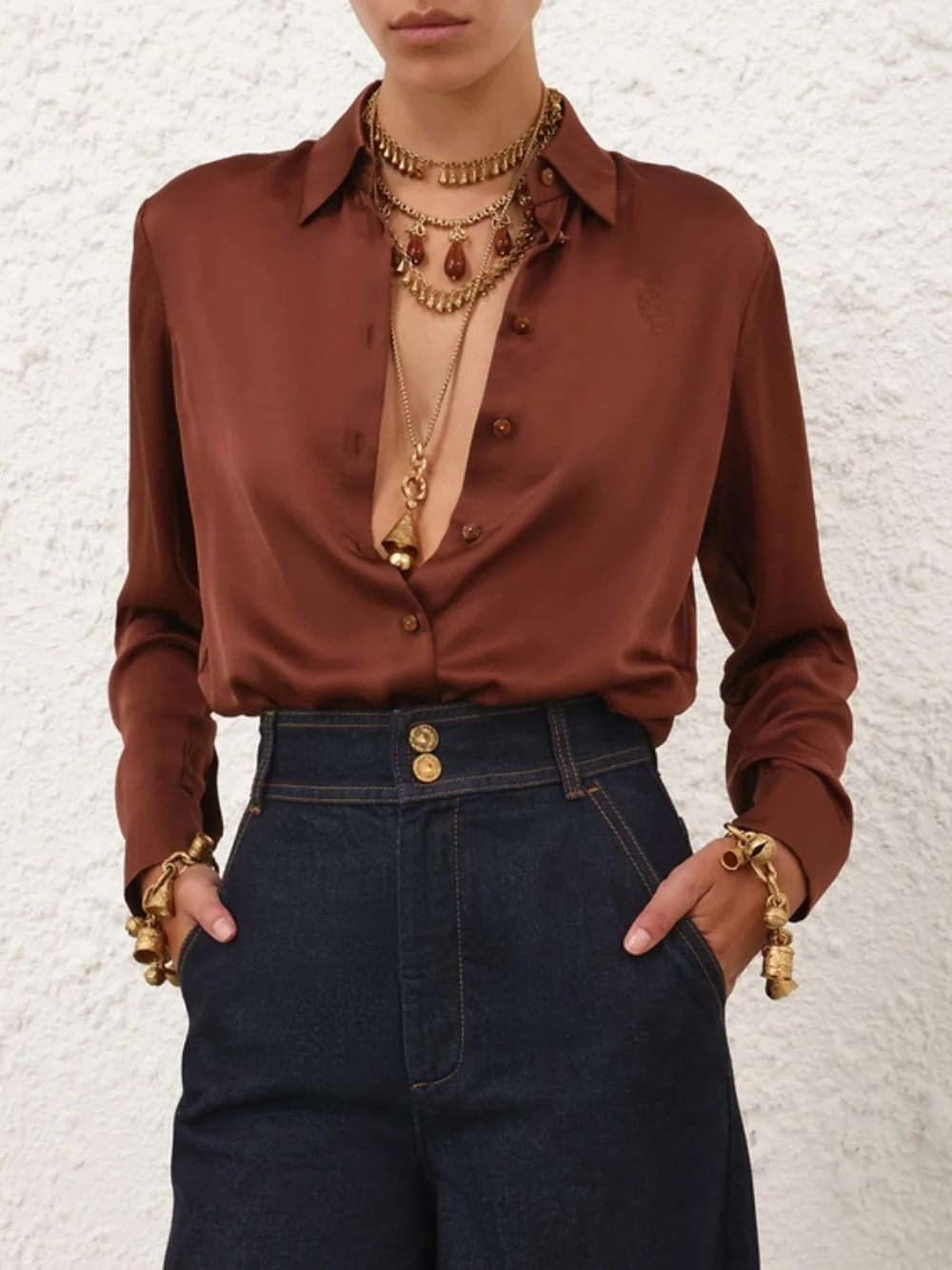 Tan Hypnotic Satin Shirt - Image 2