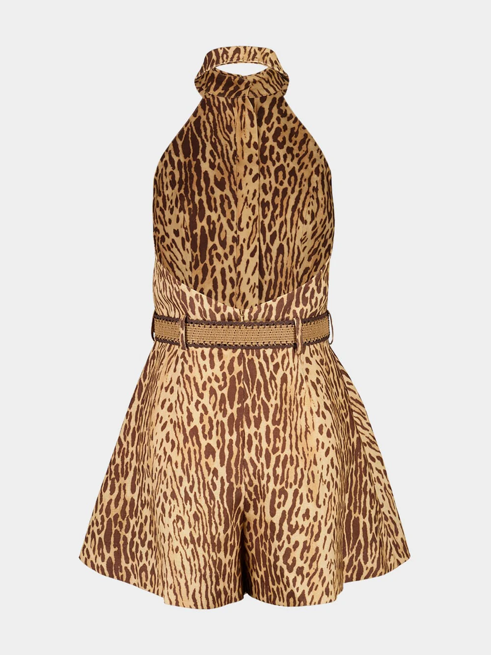 Tan Leopard Linen Halter Playsuit - Image 2