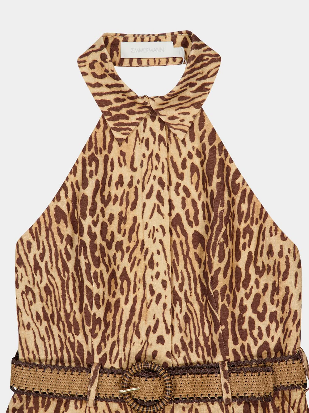 Tan Leopard Linen Halter Playsuit - Image 3