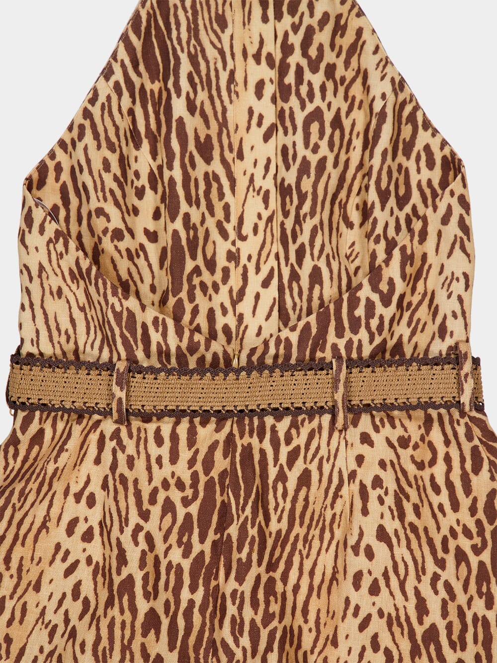 Tan Leopard Linen Halter Playsuit - Image 5