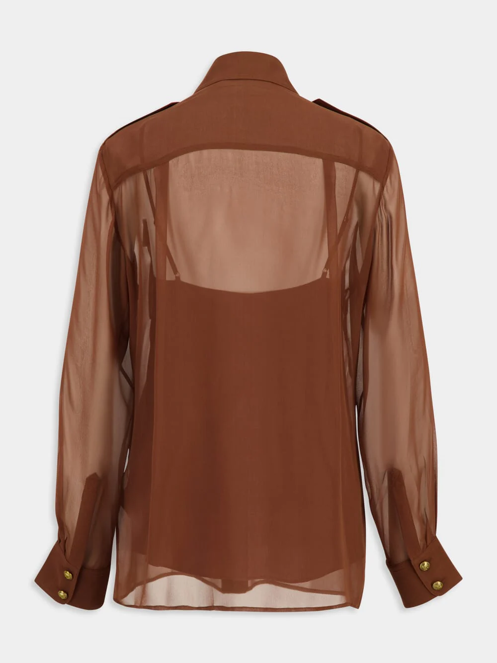 Tan Sheer Silk Memento Pocket Shirt - Image 3