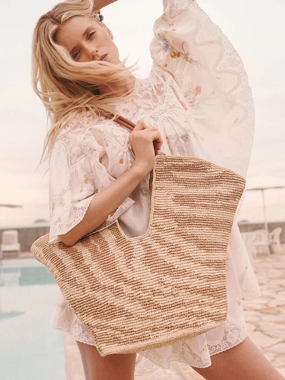 Tan Zebra Goldentime Raffia Tote