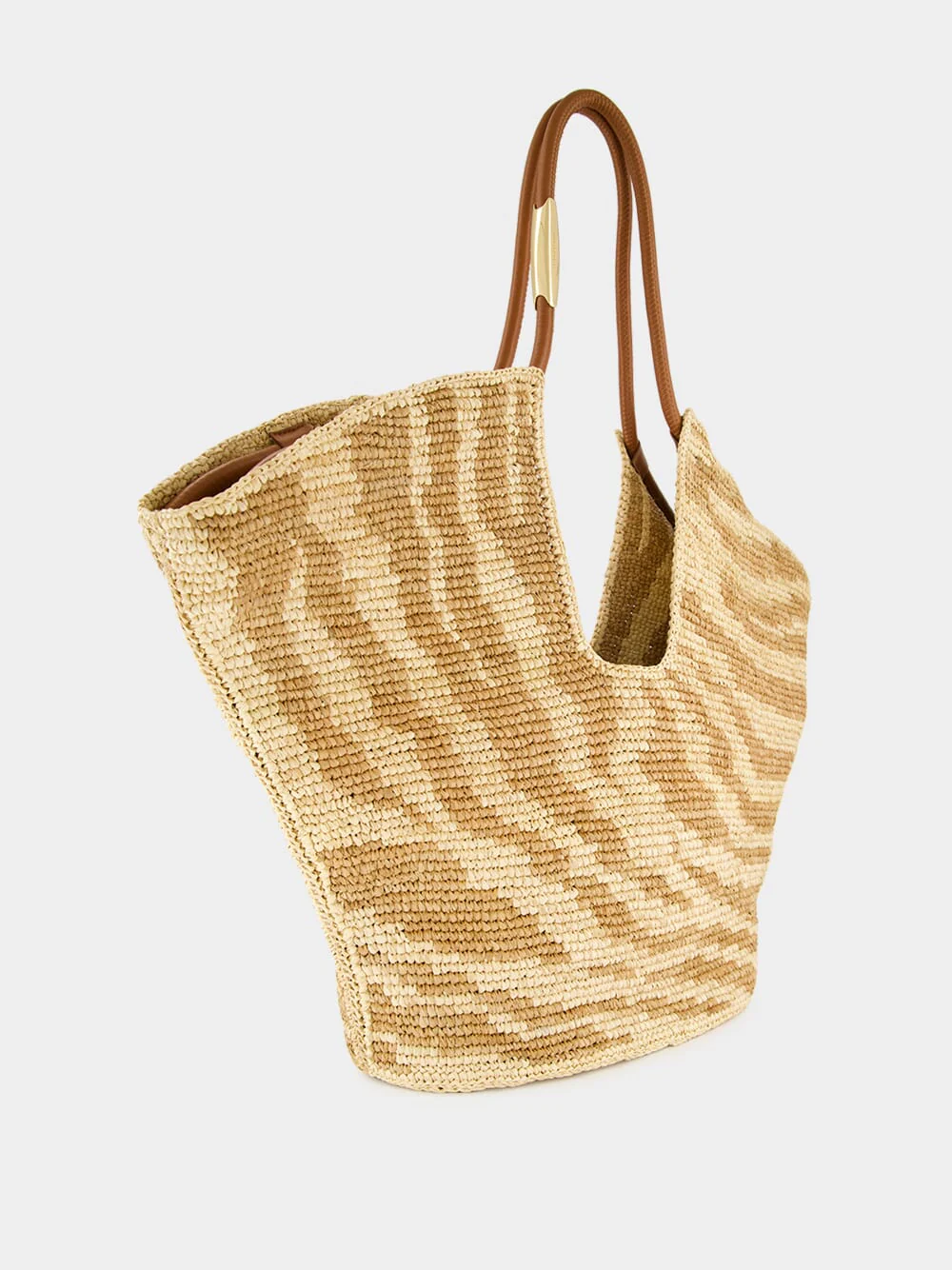Tan Zebra Goldentime Raffia Tote - Image 3