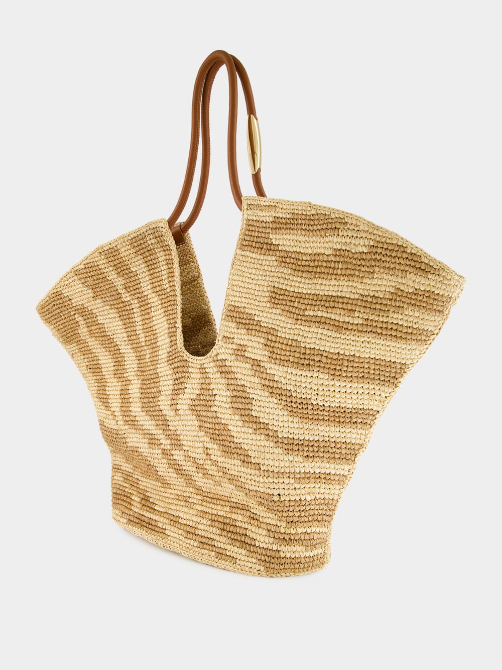 Tan Zebra Goldentime Raffia Tote - Image 5