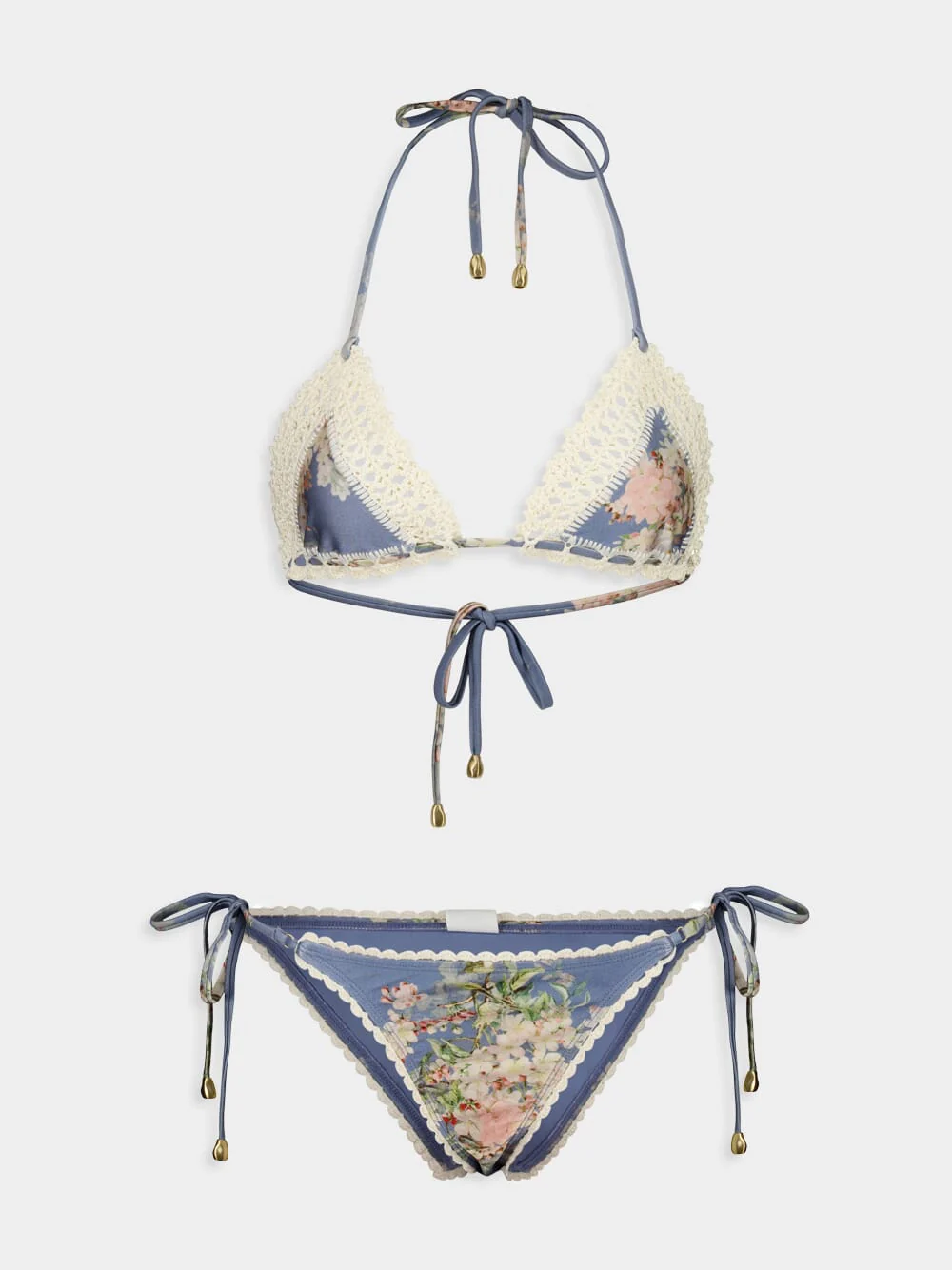 Teal Blue Botanical Crochet Bikini