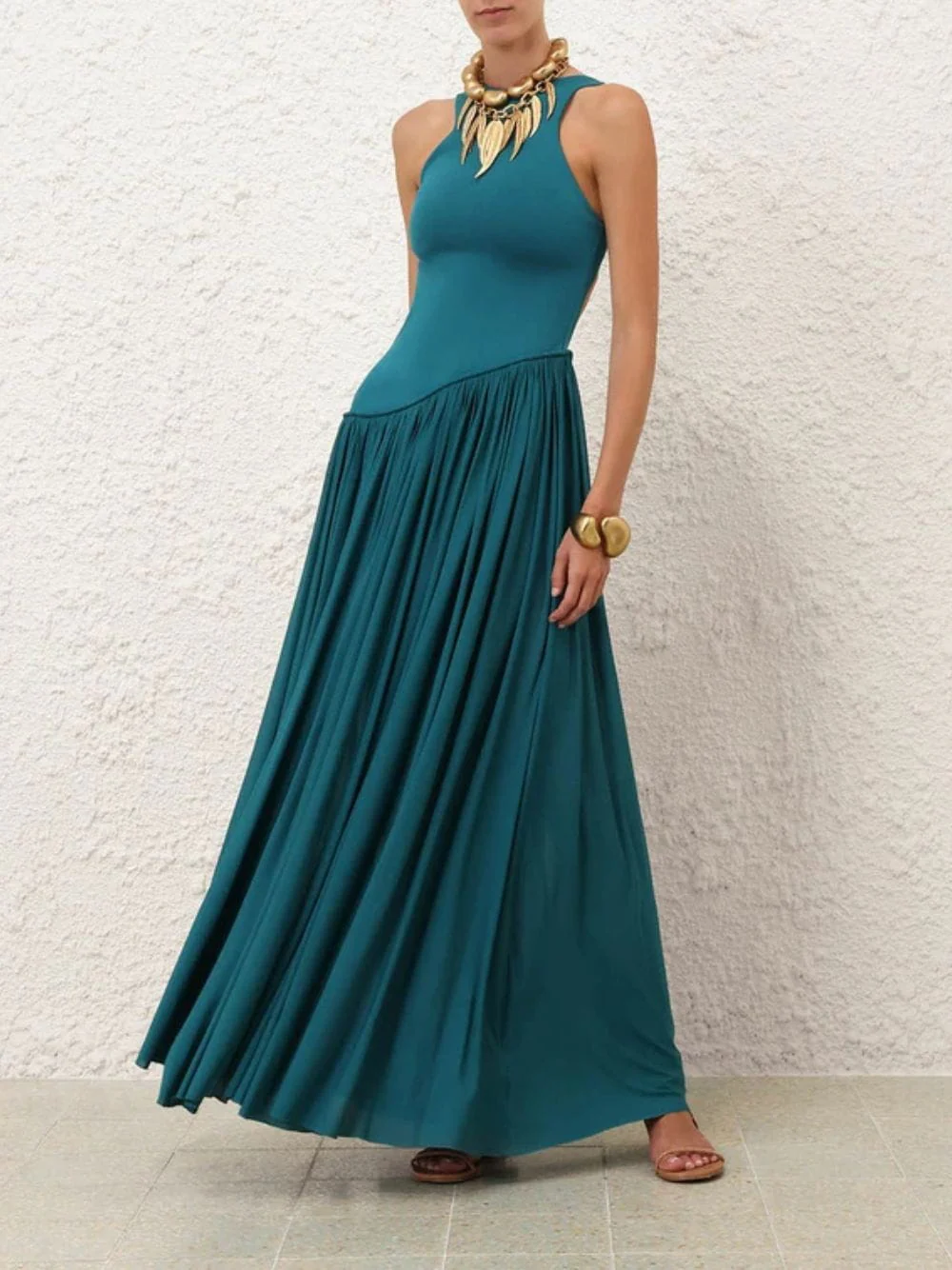Teal Luna Asymmetric Maxi Dress - Image 3